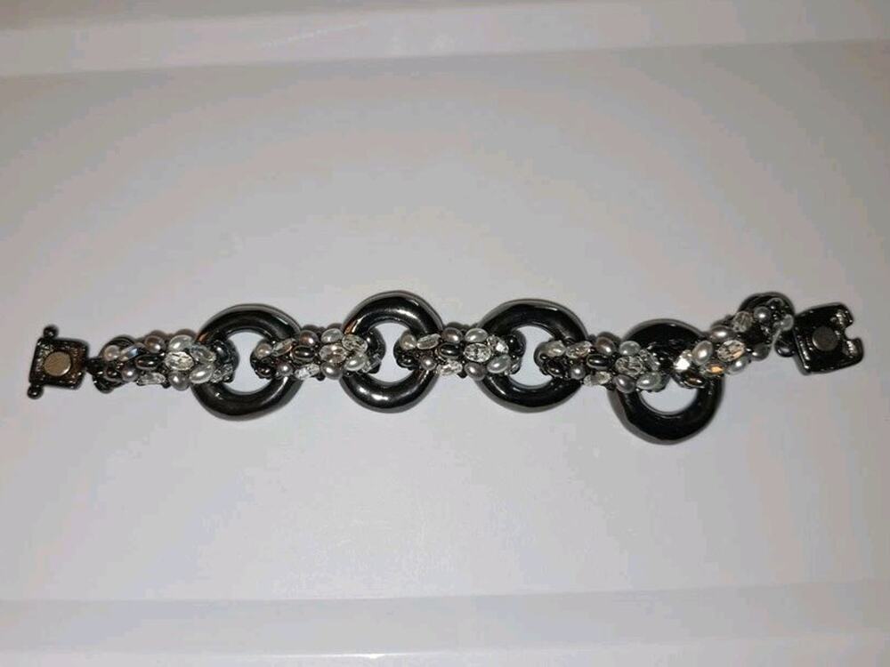 Chicos Magnetic Closure Bracelet with Black and Silver Design